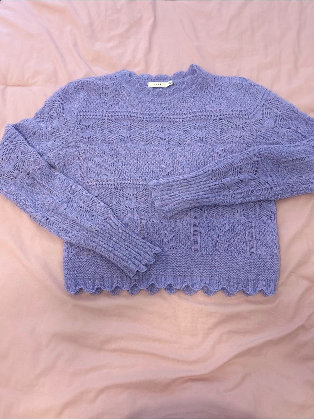 Lush Lavender Lace-Pattern Crewneck Sweater